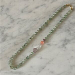 Jade, citrine and aventurine hand knotted beaded gemstone necklace
